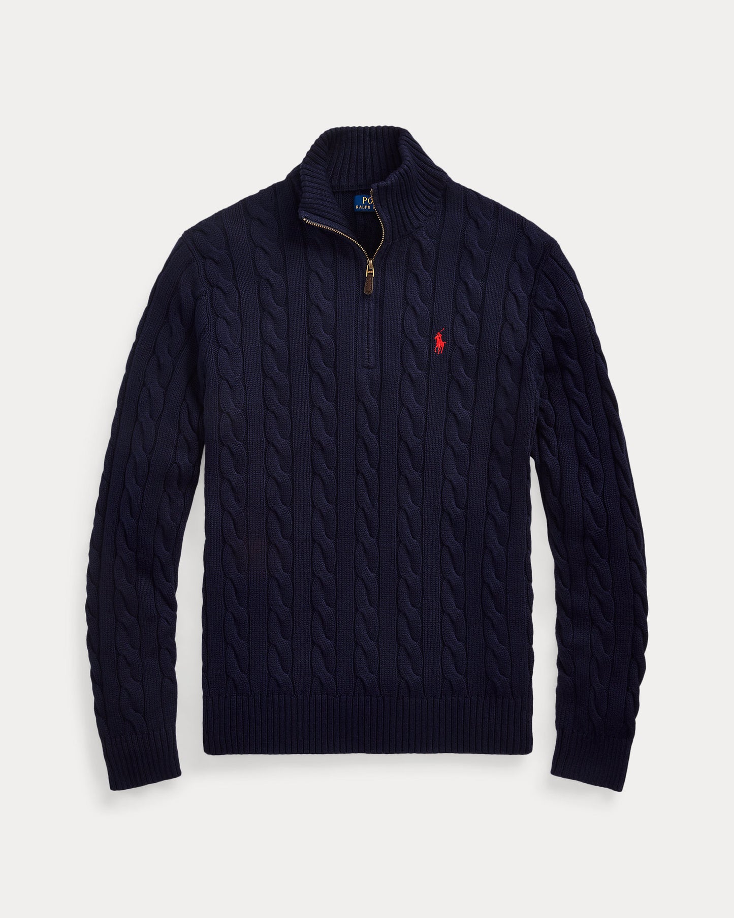 Pullover aus Baumwolle mit Zopfmuster und Viertelreißverschluss