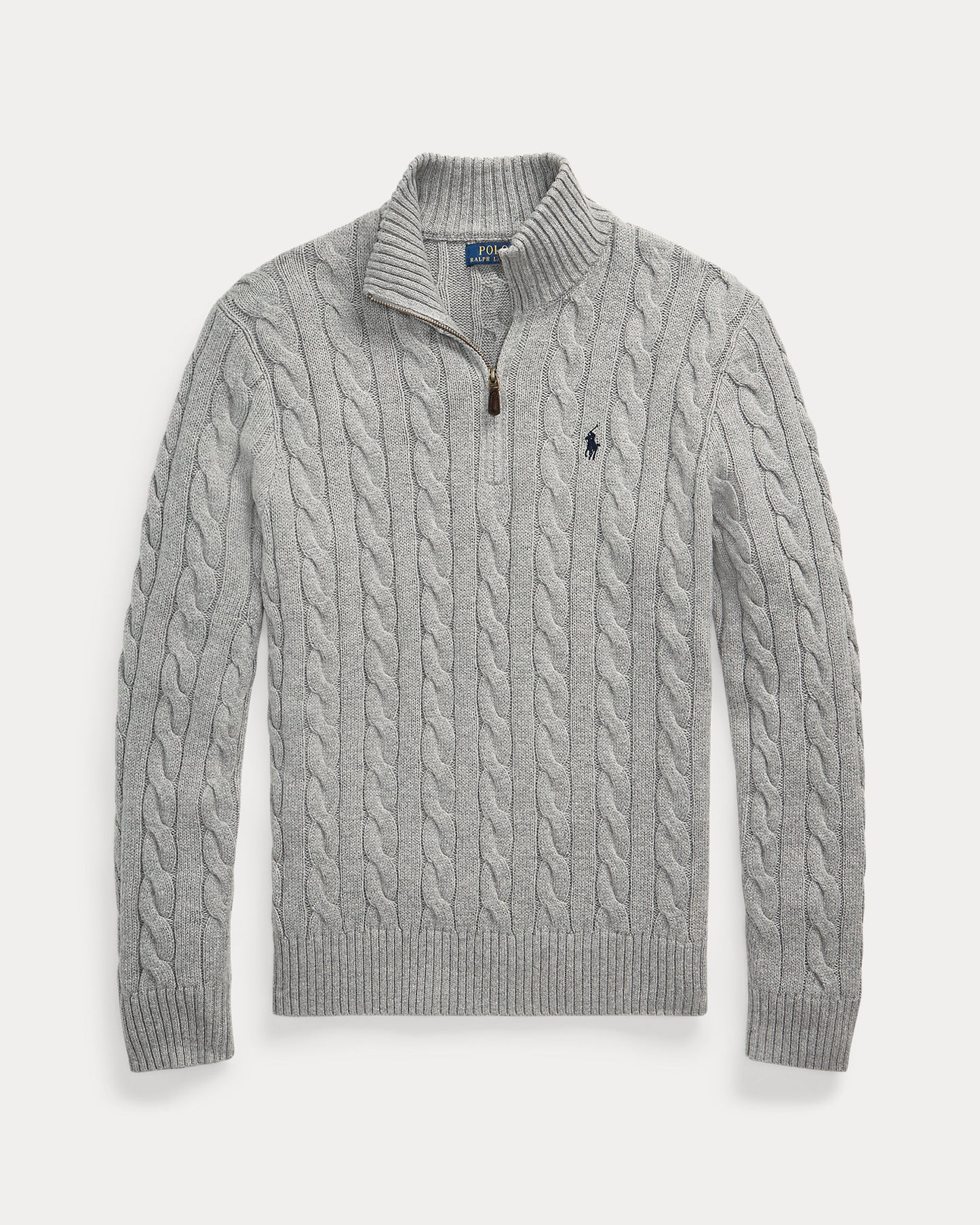 Pullover aus Baumwolle mit Zopfmuster und Viertelreißverschluss