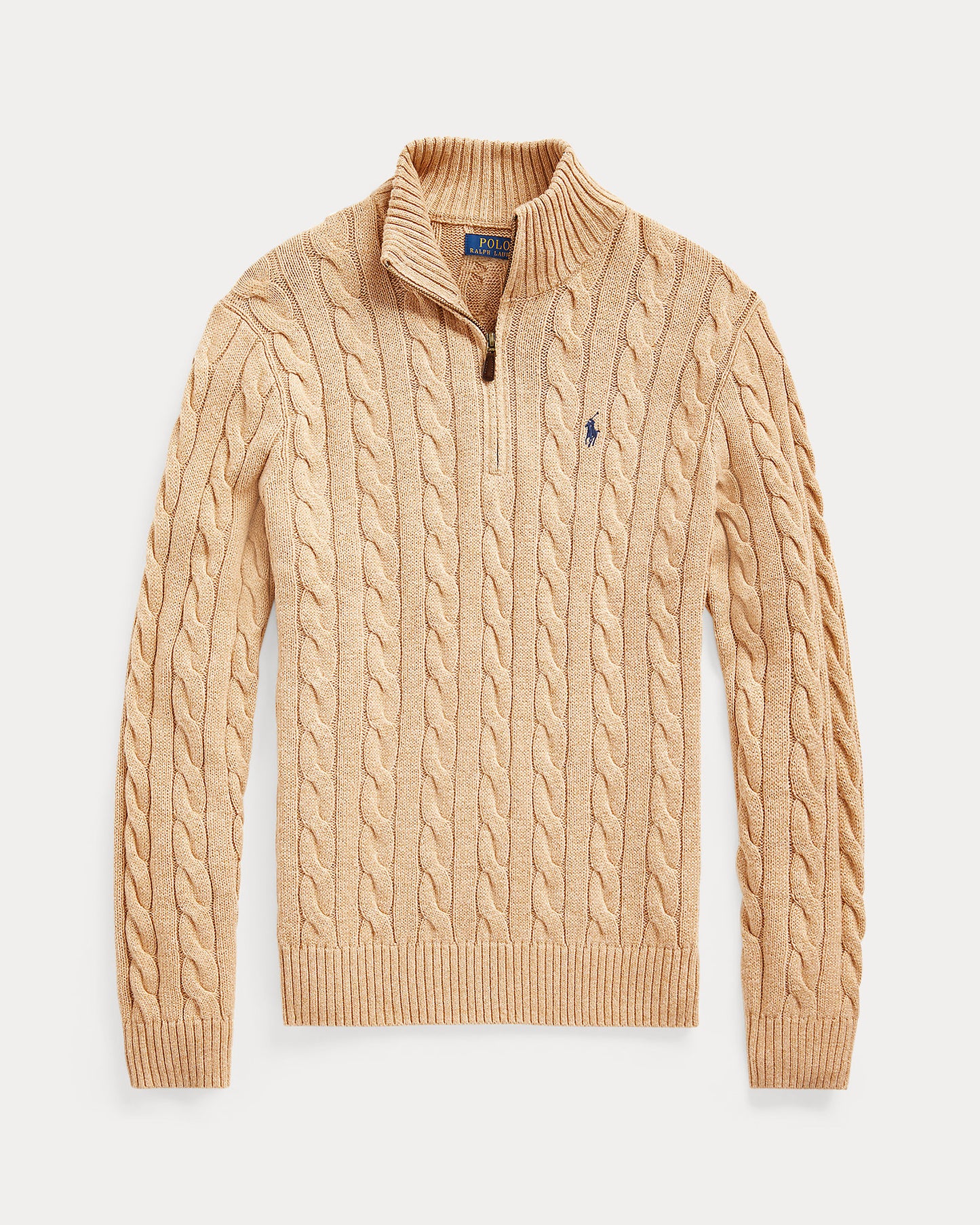 Pullover aus Baumwolle mit Zopfmuster und Viertelreißverschluss