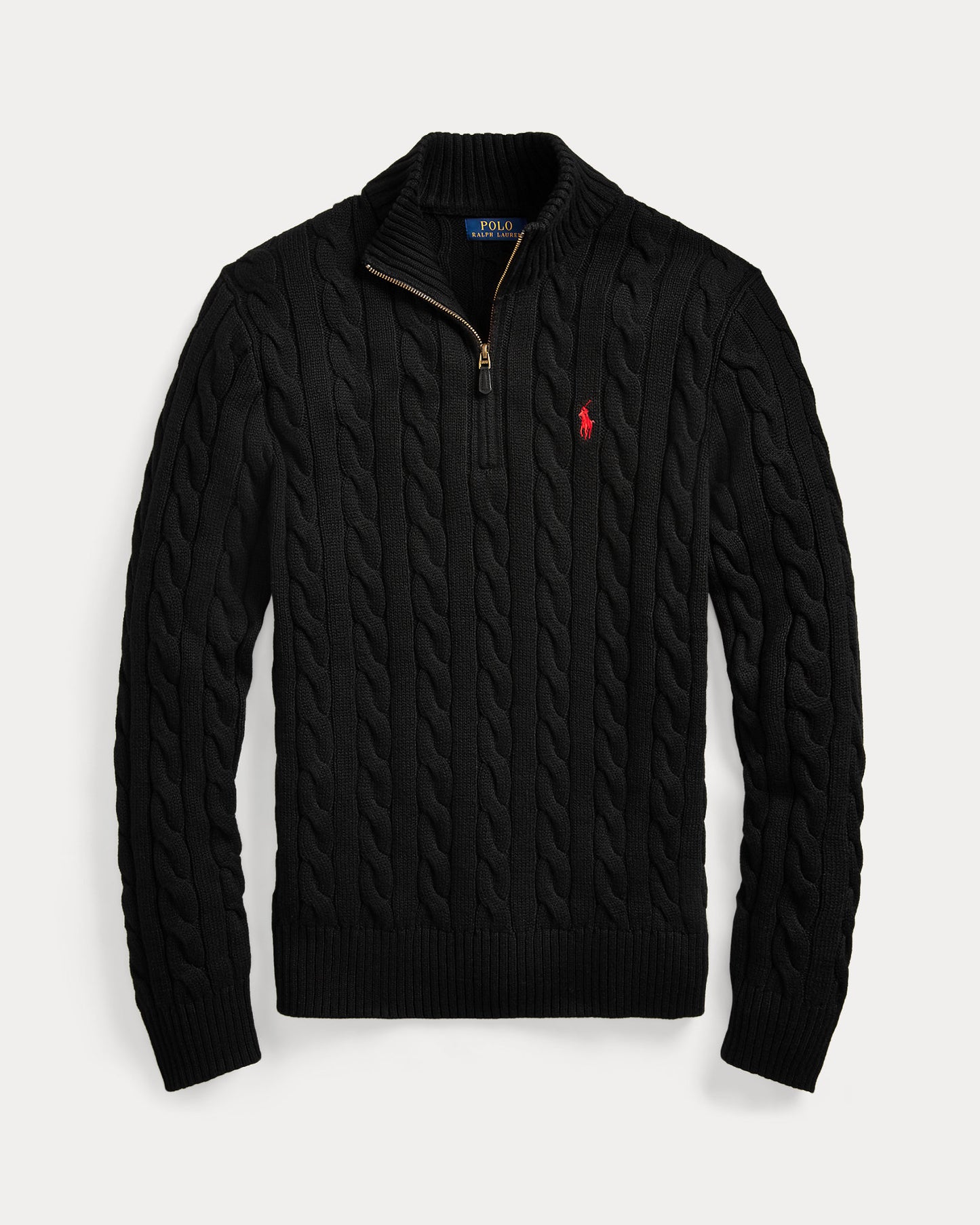 Pullover aus Baumwolle mit Zopfmuster und Viertelreißverschluss