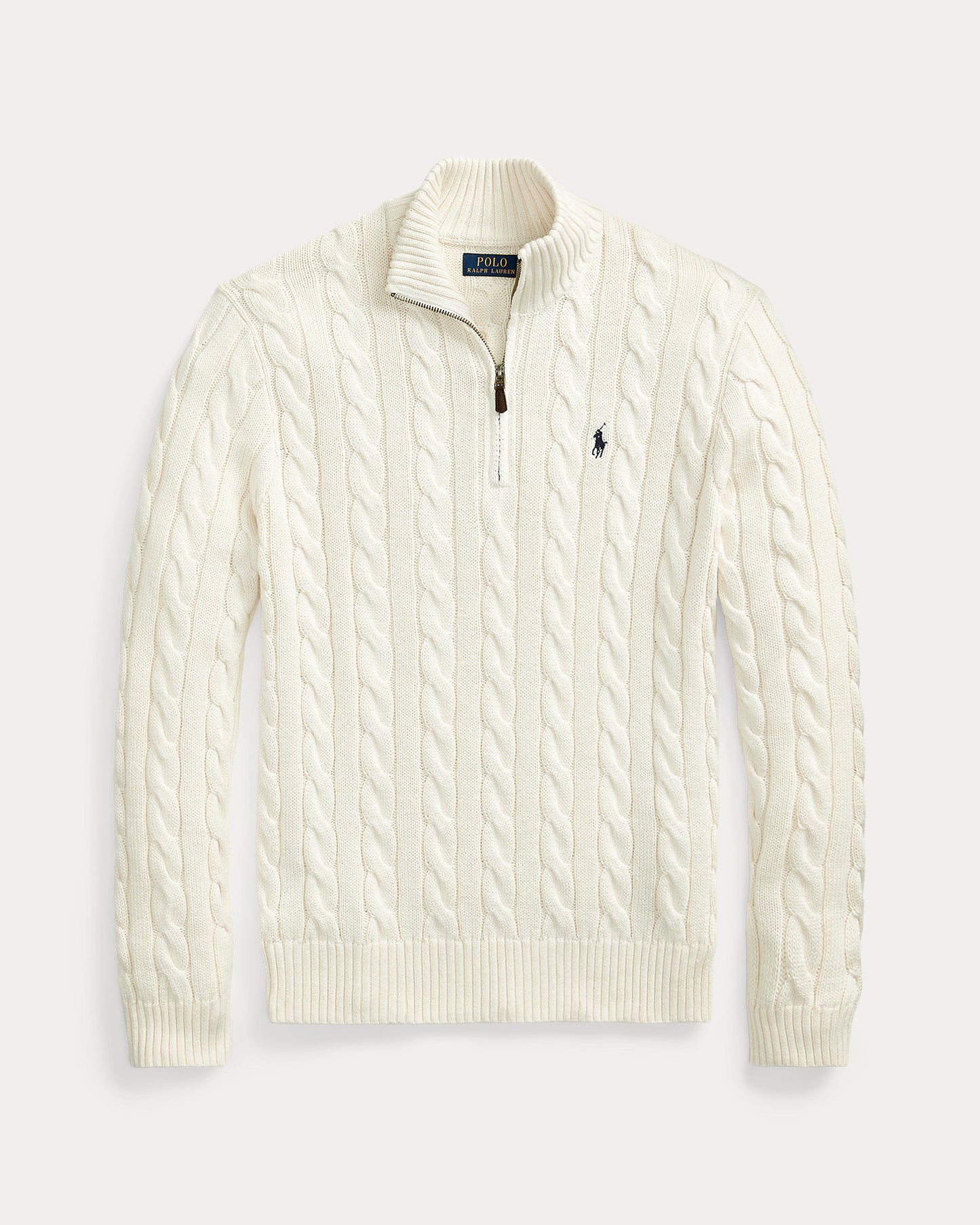 Pullover aus Baumwolle mit Zopfmuster und Viertelreißverschluss